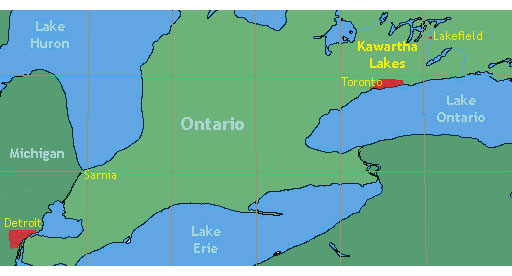 Map: Detroit/Toronto/Lakefield/Kawartha Lakes