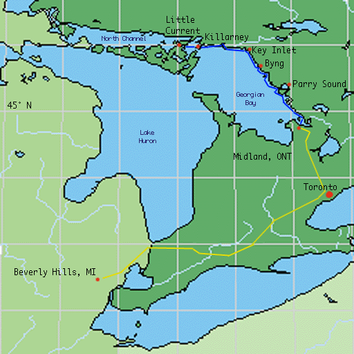 [MAP: Georgian Bay Showing Routes On Land and Water]