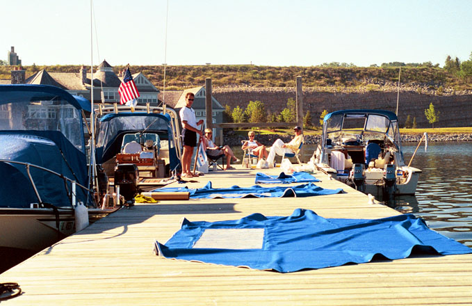 [Photo: Canvas drying on dock in Bay Harbor.]
