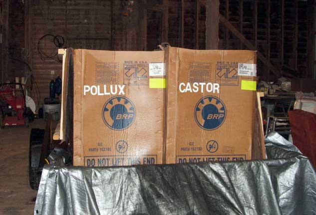 Photo: E-TEC 90-HP motors in cartons on trailer