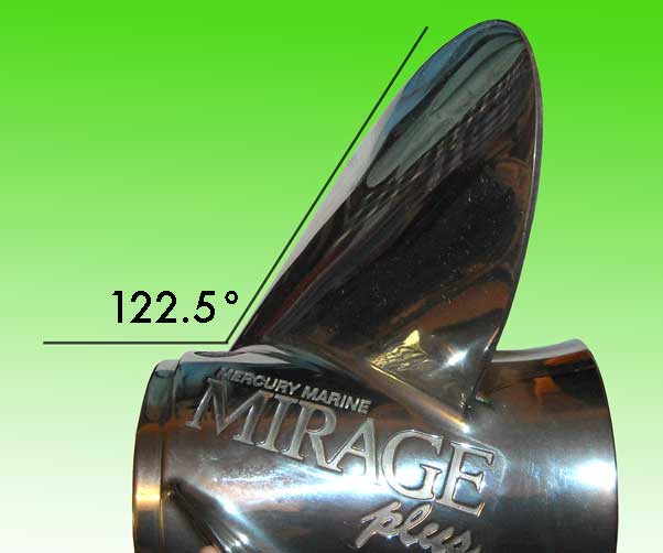 Mercury MIRAGEplus propeller showing rake angle