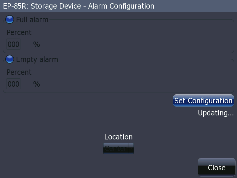 Screen capture: EP-85R Alarm Configuration 