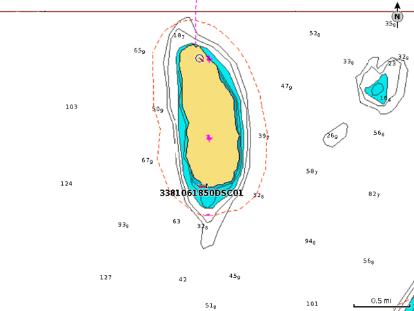Screen capture of chart plotter display showing remote vessel position received via digital selective calling radio.