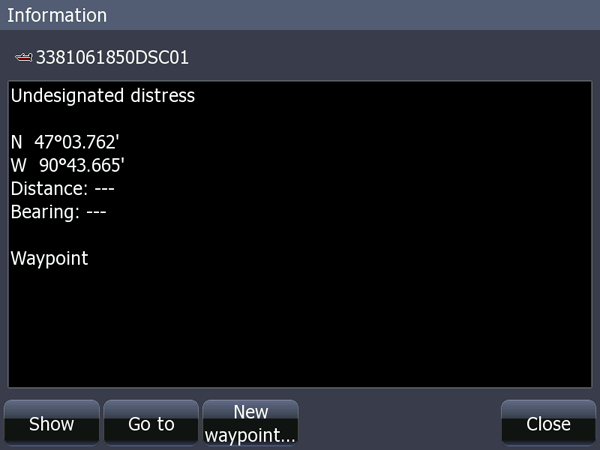 Screen capture of chart plotter information on waypoint showing the notation 