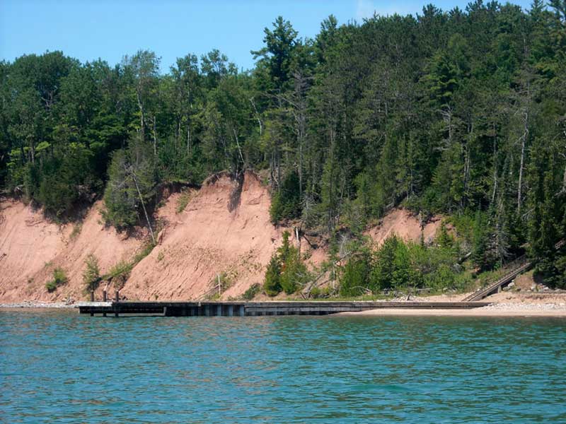 Photo-image: dock at Michigan Island seen from seaward