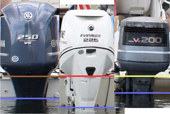 Photo: Three engines normallized to their transom mounting height
