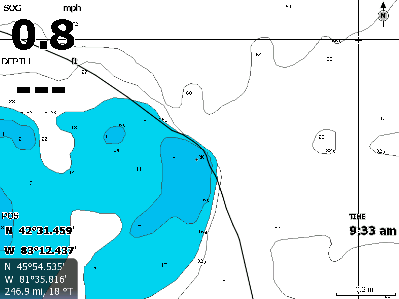 Graphic: Screen capture from chart plotter showing vessel track