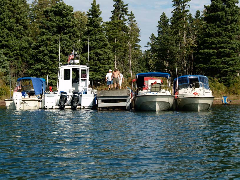 Photo: Boston Whaler boats at Hay Bay, Isle Royale, Lake Superior.