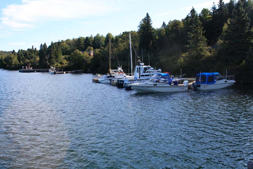 Photo: Broad view of docks at Washington Harbor, Isle Royale, Lake Superior.