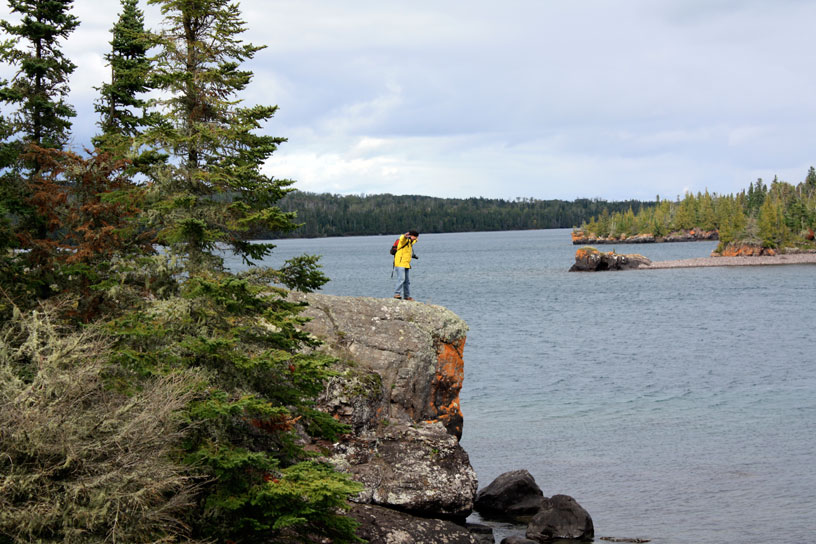 Photo: Dave overlooking Lake Superior from cliff near Rock Harbor Lighthouse,  Isle Royale.