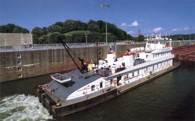 [Photo: Towboat in lock]
