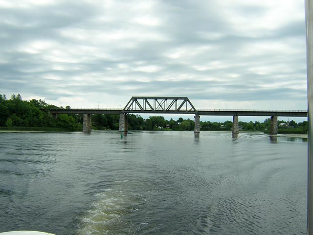 Photo: Railroad trestle bridge crossing Rideau Canal at Merrickville, Ontario