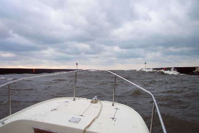 [Photo: Lake Michigan, breaking waves in entrance channel, Holland]