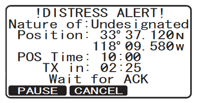 Screen: GX1700 Distress Alert message transmitting