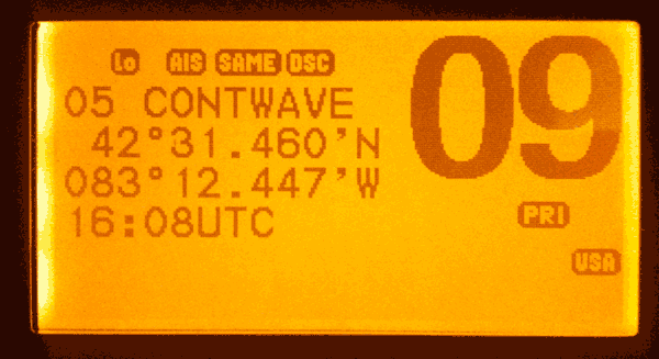 Photograph of radio screen showing call log data.