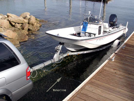 Photo: Launch ramp with courtesy dock, loading on all-bunk trailer